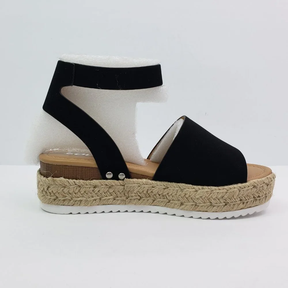Soda Topic Womens Size 8.5 Black Open Toe Ankle Strap Espadrille Platform Sandal - Picture 4 of 11